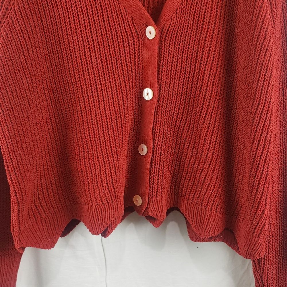 LC Lauren Conrad XXL Burnt Orange Button Up Cardigan - Picture 3 of 10